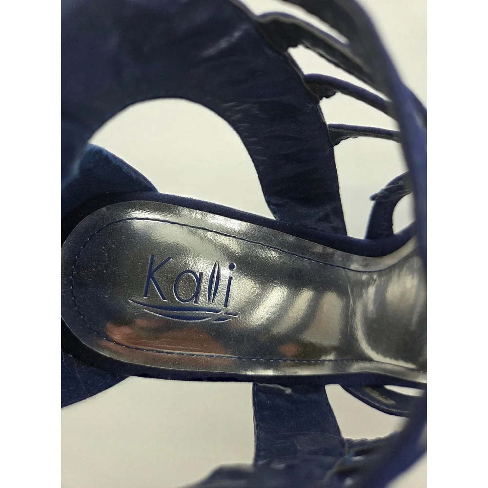 Kali Platform Cage‎ Sandals 7 Blue Women Studded Stiletto Heels TUBE-1